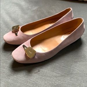 Tod's Pink Suede Flats with Gold Accents